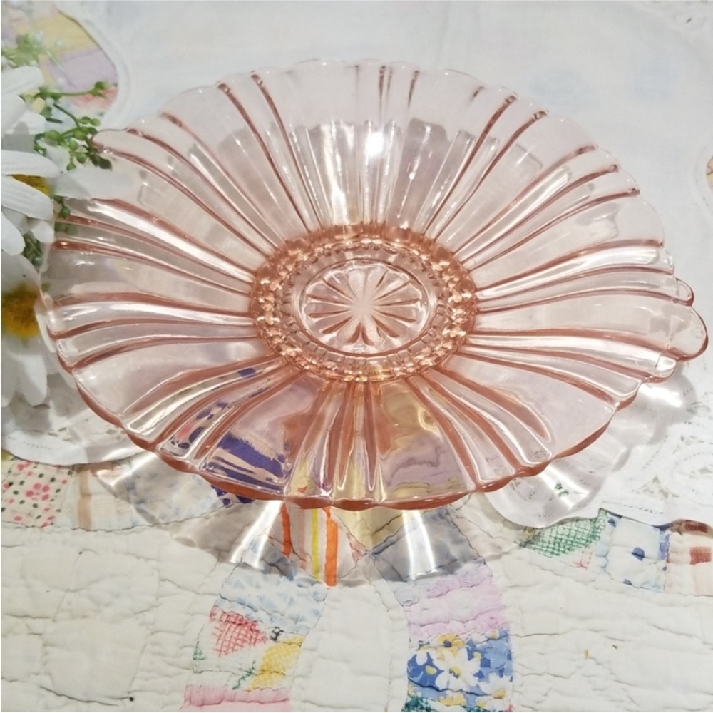 1930s Vintage Anchor Hocking Old Cafe Pink Depression Glass Candy Dish Romantic